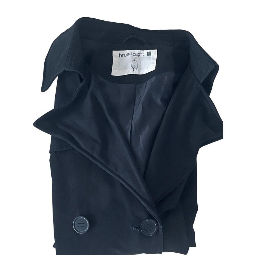 Broadcast Black Double Breasted Peacoat Jacket Size S Minimalist Cotton Trench - Picture 6 of 8
